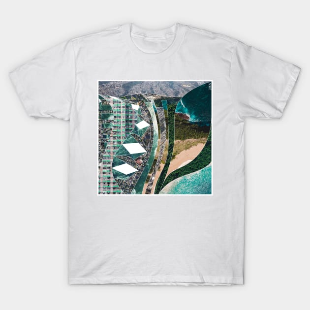 travel map in collage photo landscape in wetland coastal shore T-Shirt by jorge_lebeau